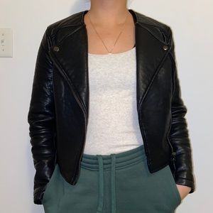 Topshop petite faux leather biker cropped jacket